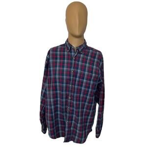 Wrangler Men's Lg Rugged Wear Long Sleeve Flannel Button Down Blue Plaid Shirt
